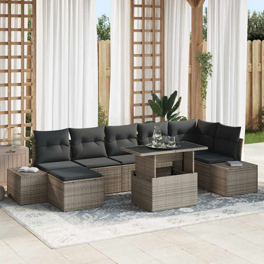 Hagesofa Set med lagring 8 pcs Grå Poly rattan