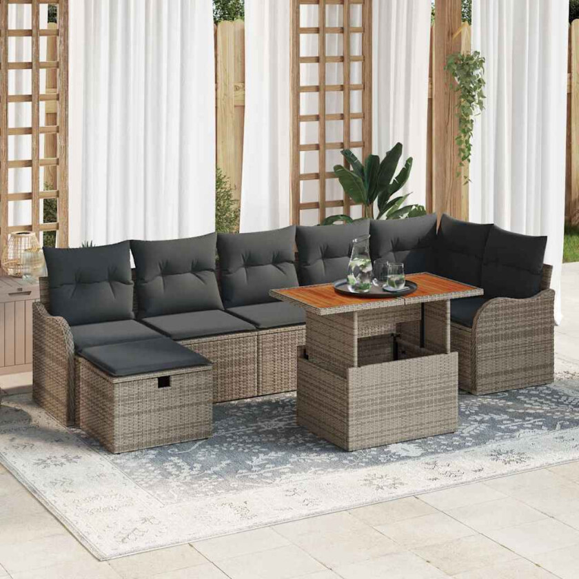 Hagesofa Set med lagring 8 pcs Grå Poly rattan