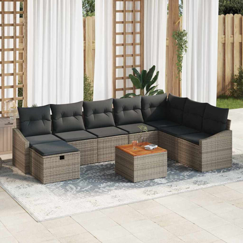 Hagesofa Set med pute med lagring 9 pcs Grå Poly rattan