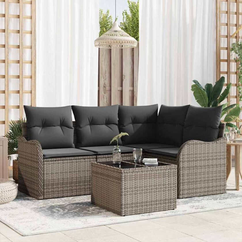 Hagesofa Set med lagring 5 pcs Svart polyrotting