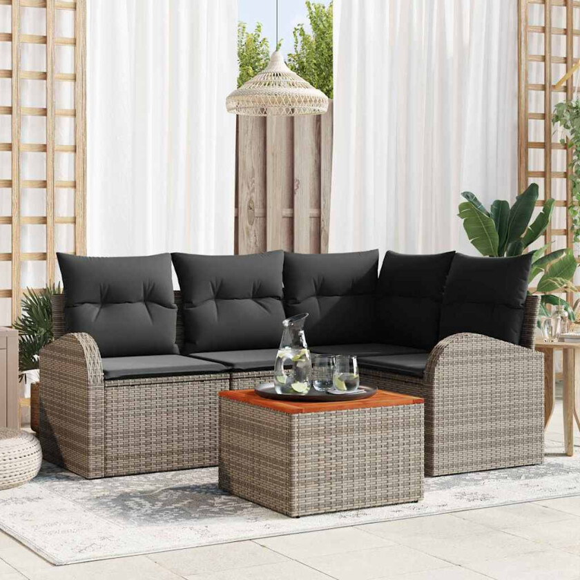 Hagesofa Set med lagring 5 pcs Grå polyrotting