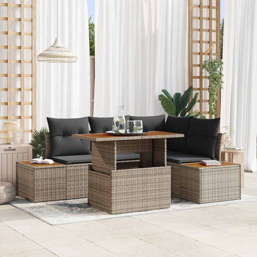Hagesofa Set med lagring 5 pcs Grå Poly rattan