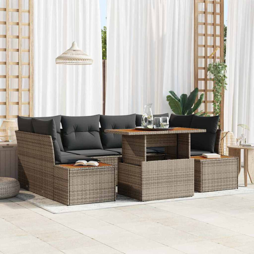 Hagesofa Set med lagring 7 pcs Grå Poly rattan