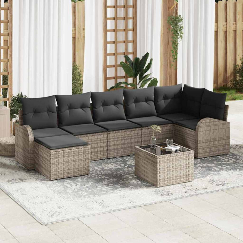 Hagesofa Set 8 pcs Grå Poly rattan