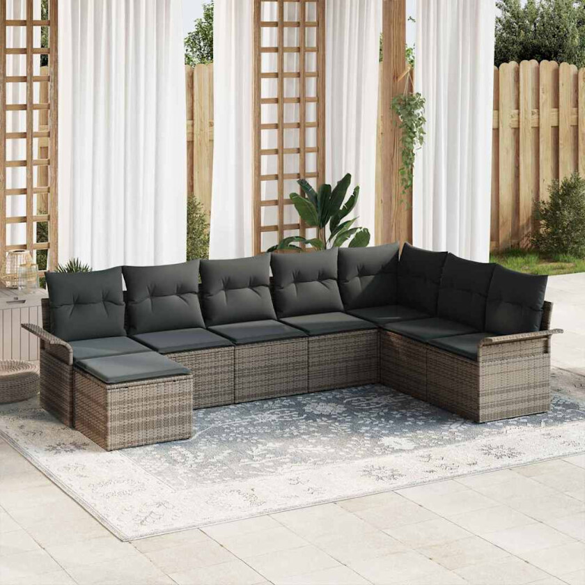 Hagesofa Set med pute med lagring 8 pcs Grå Poly rattan