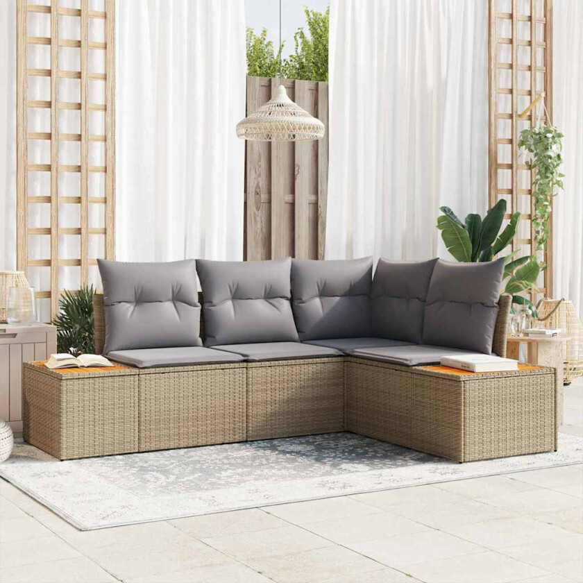 Hagesofa Set med pute 4 pcs Beige og lys grå Polyrattan