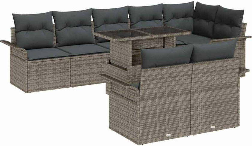 Hagesofa Set med pute med lagring 9 pcs Grå Poly rattan