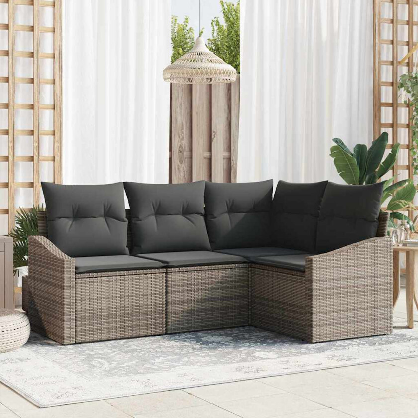 Hagesofa Set med pute med lagring 4 pcs Grå polyrotting