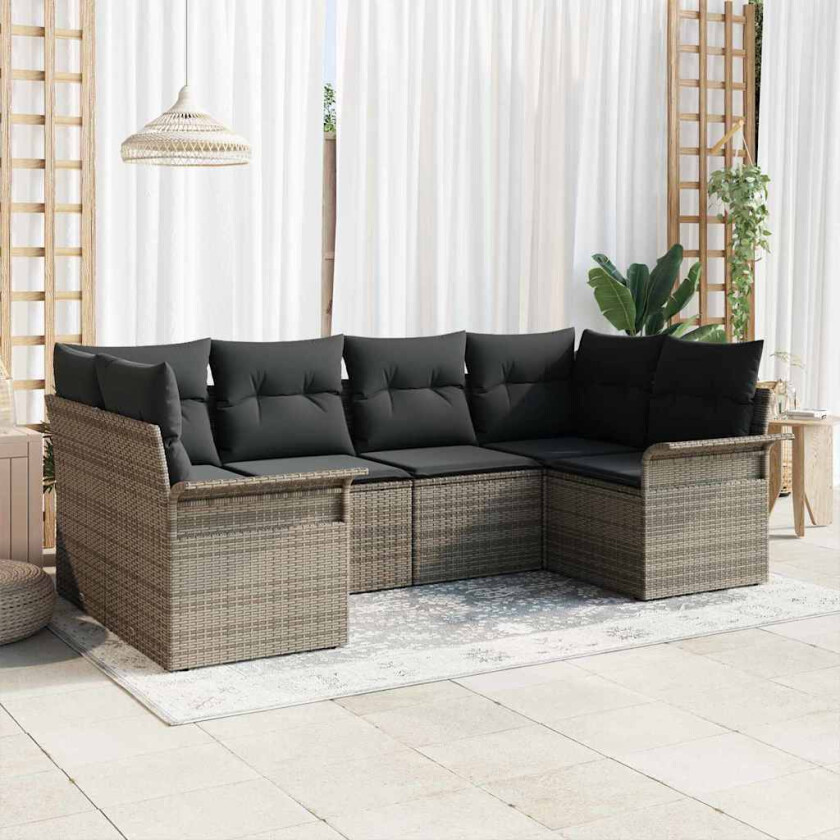 Hagesofa Set med pute med lagring 6 pcs Grå Poly rattan