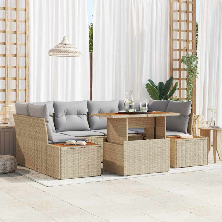 Hagesofa Set med lagring 7 pcs Beige Poly rattan