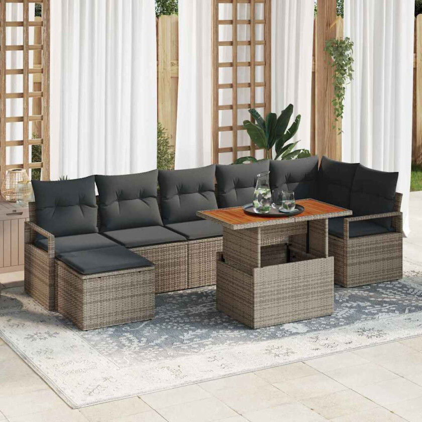 Hagesofa Set med lagring 8 pcs Grå Poly rattan