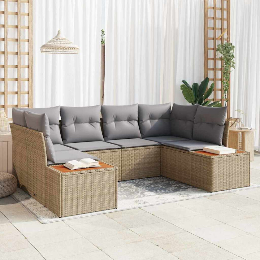 Hagesofa Set med pute 6 pcs Beige og lys grå Polyrattan