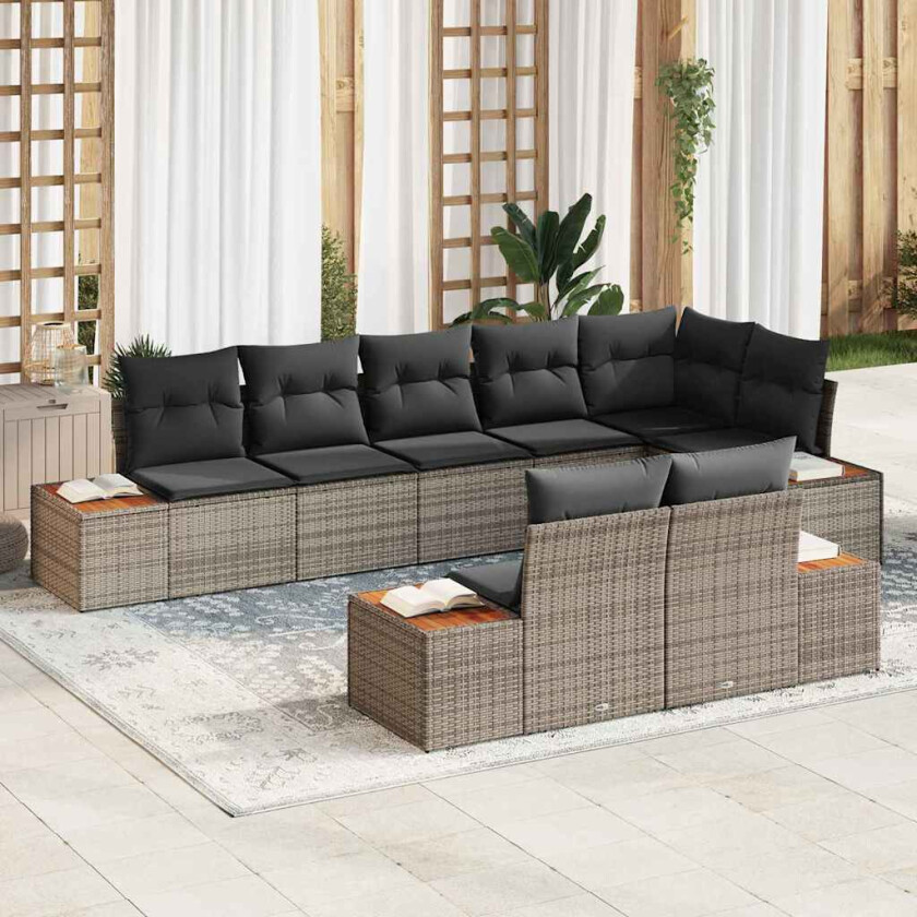 Hagesofa Set med pute med lagring 8 pcs Grå Poly rattan