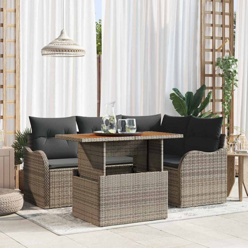 Hagesofa Set med lagring 5 pcs Grå Poly rattan
