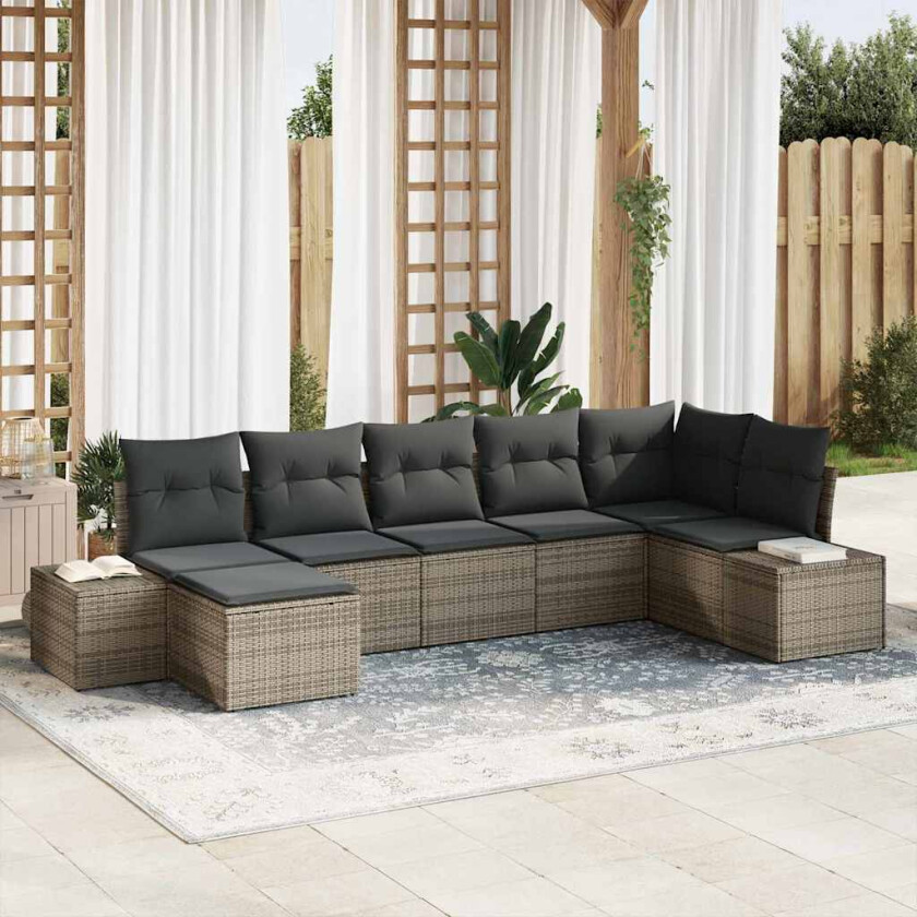 Hagesofa Set med pute med lagring 7 pcs Grå Poly rattan