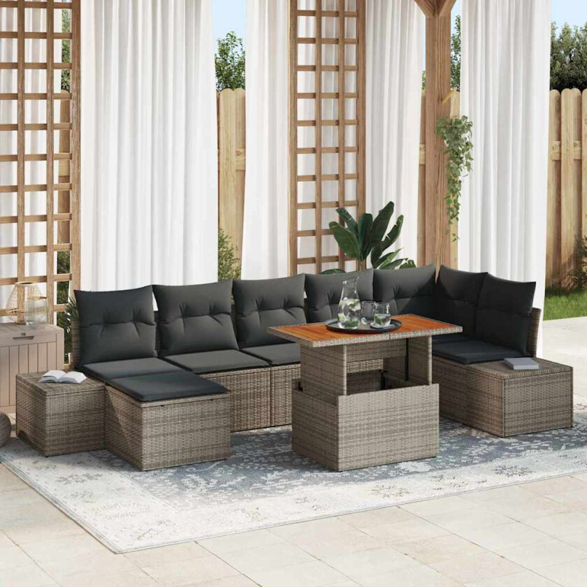 Hagesofa Set med lagring 8 pcs Grå Poly rattan
