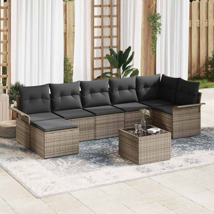 Hagesofa Set med pute med lagring 8 pcs Grå Poly rattan