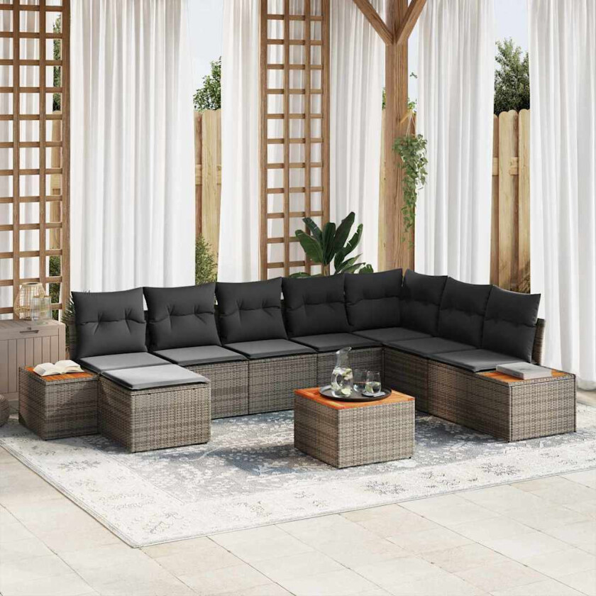 Hagesofa Set med pute 9 pcs Grå 319 x 209 x 85 cm Poly rattan