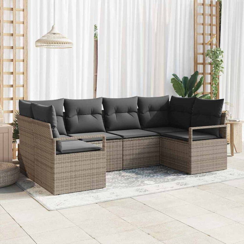 Hagesofa Set med pute med lagring 6 pcs Grå polyrotting