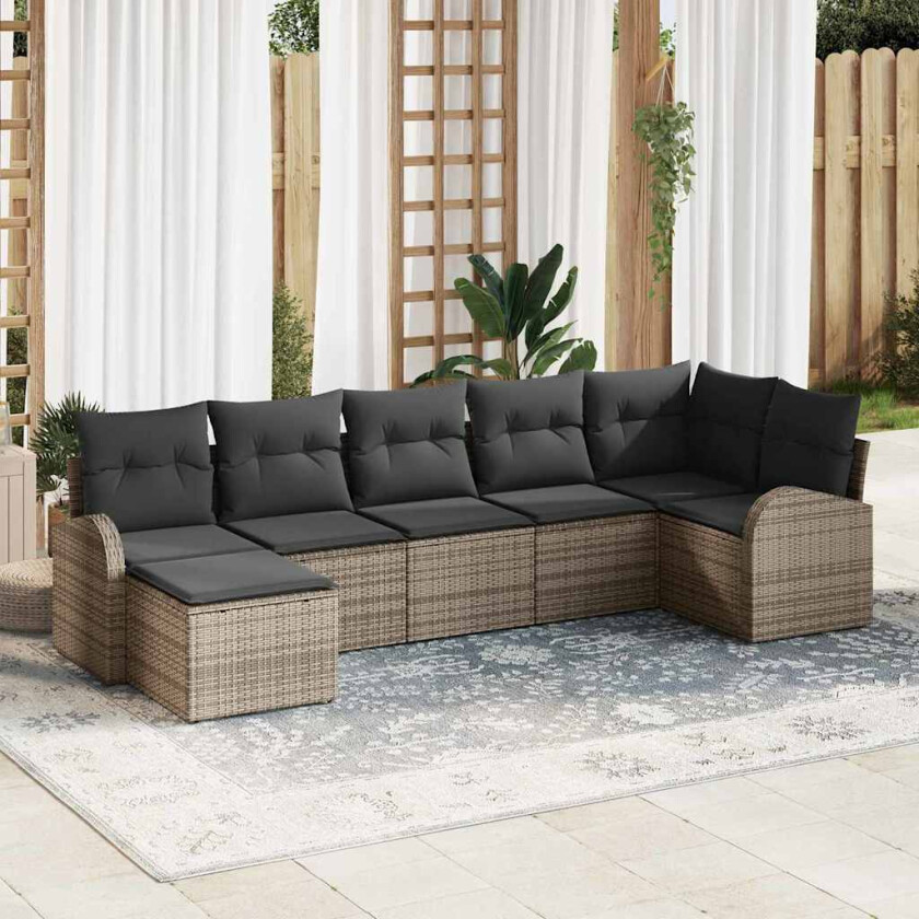 Hagesofa Set 7 pcs Grå Poly rattan