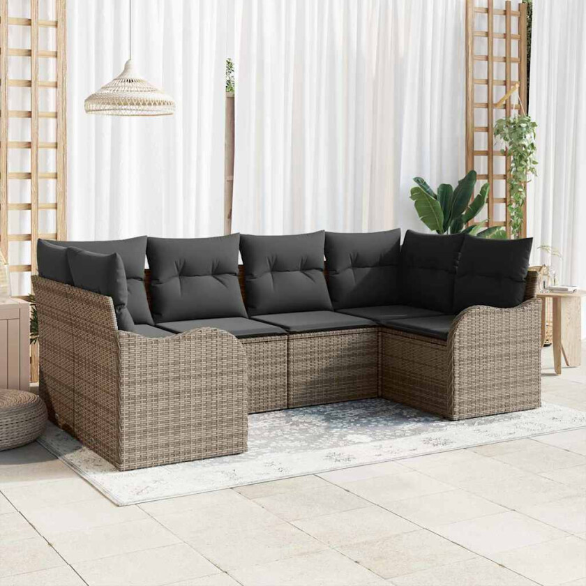 Hagesofa Set med pute 6 pcs Grå Poly rattan