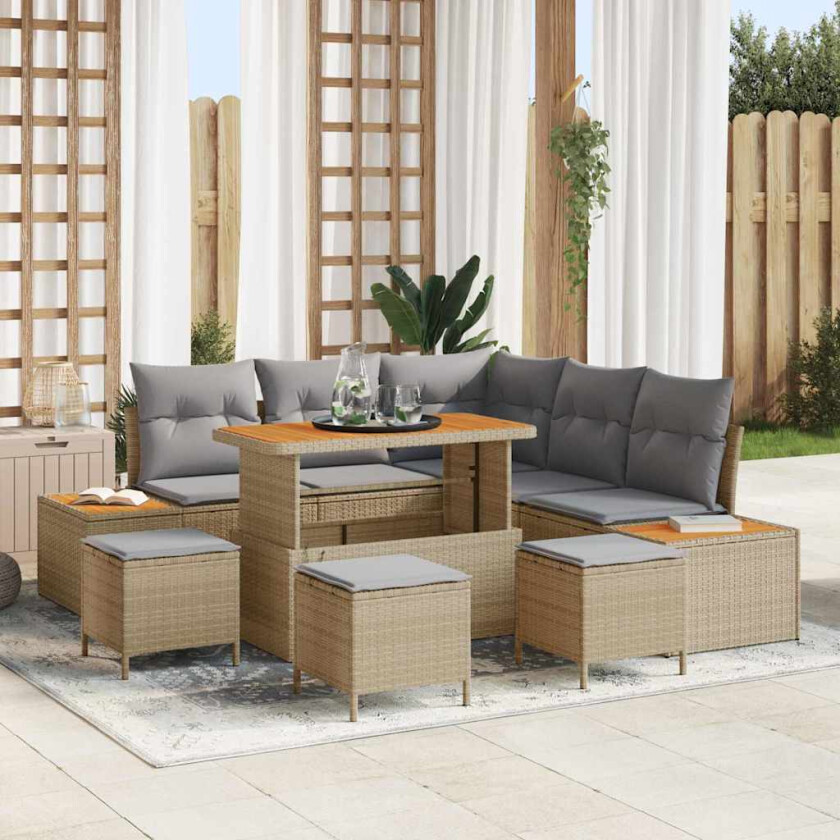 Hagesofa Set med pute med lagring Beige Poly rattan