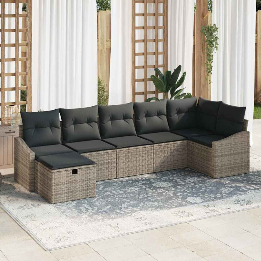 Hagesofa Set med pute 7 pcs Grå 55 x 62 x 69 cm Poly rattan