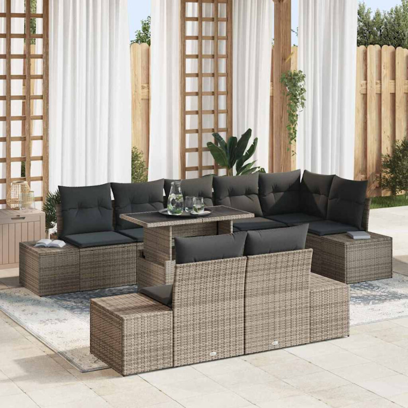 Hagesofa Set med lagring 9 pcs Grå Poly rattan