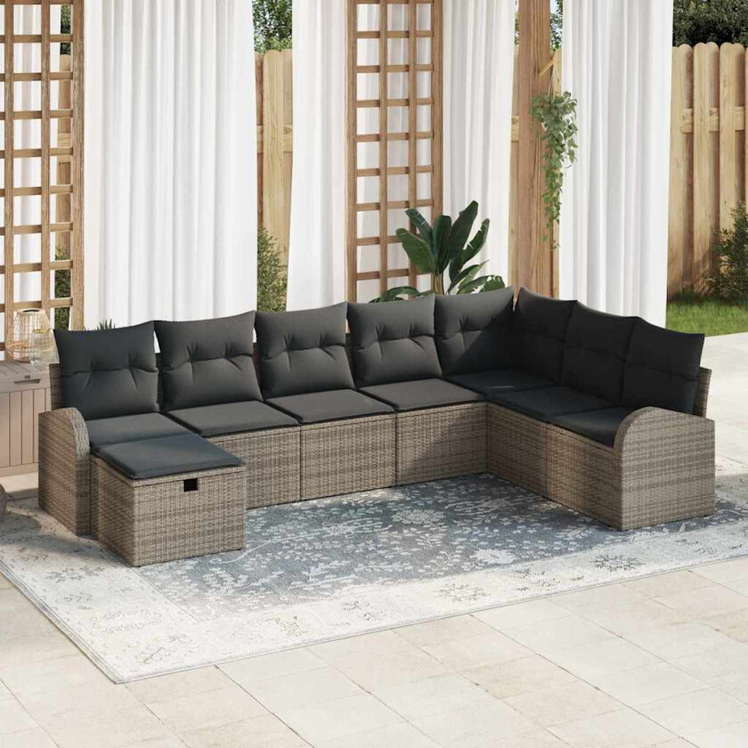 Hagesofa Set med pute med lagring 8 pcs Grå Poly rattan