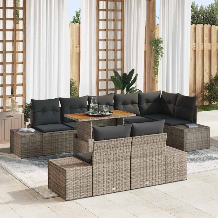 Hagesofa Set med lagring 9 pcs Grå Poly rattan