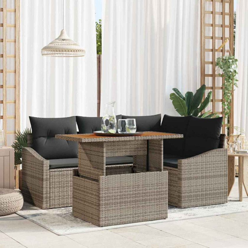 Hagesofa Set med lagring 5 pcs Grå Poly rattan