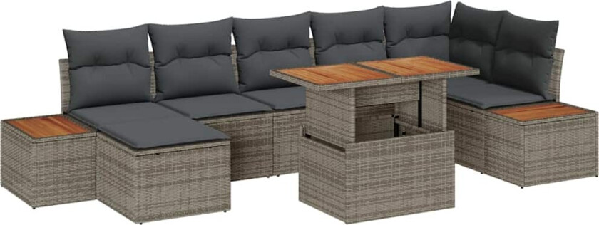 Hagesofa Set med lagring 8 pcs Grå Poly rattan