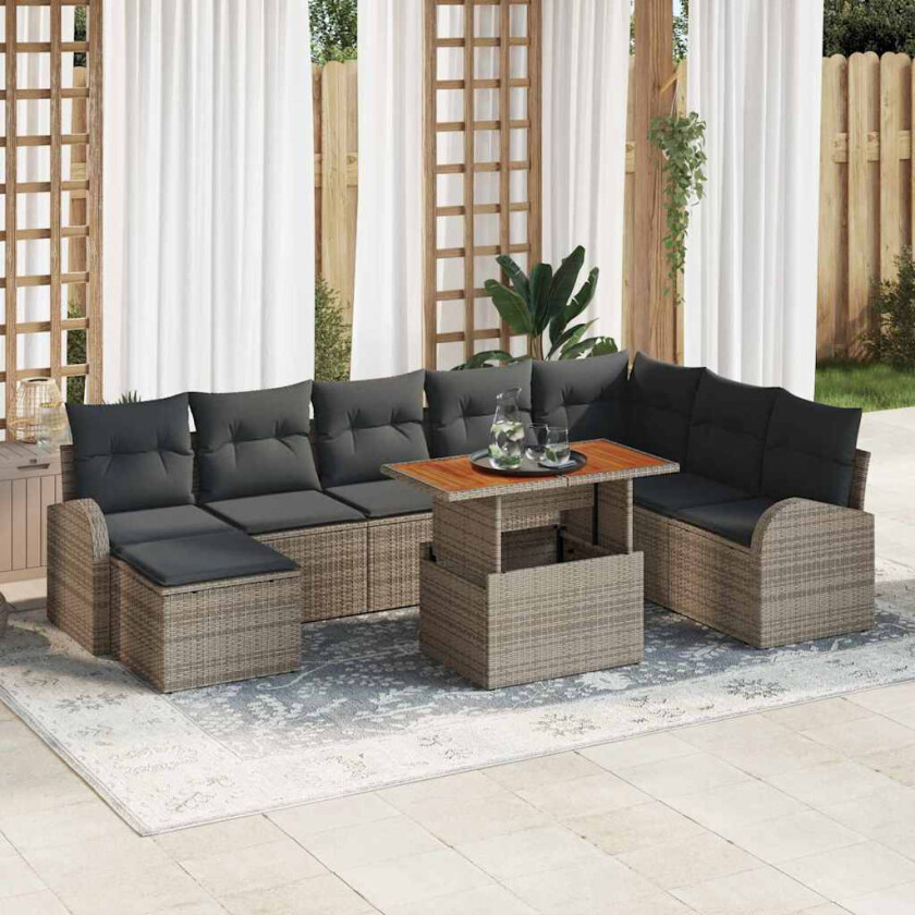 Hagesofa Set med lagring 9 pcs Grå Poly rattan