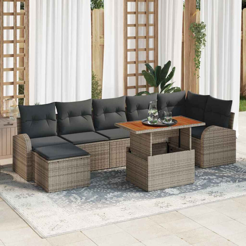 Hagesofa Set med lagring 8 pcs Grå Poly rattan