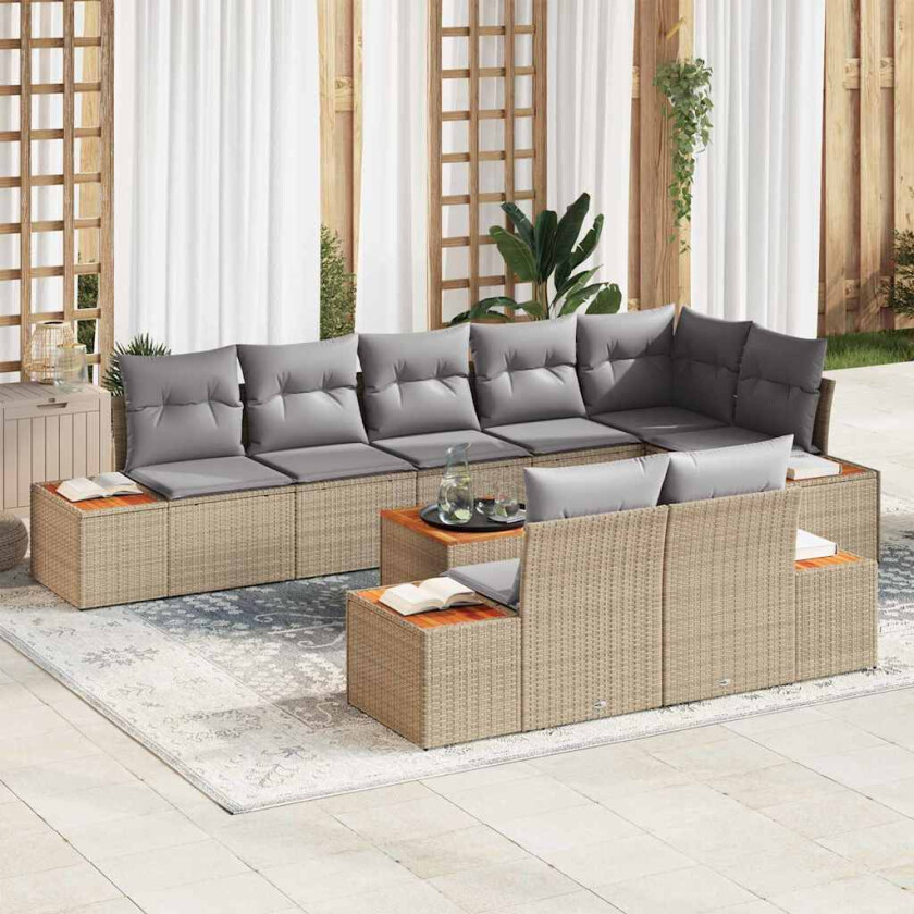 Hagesofa Set med pute 8 pcs Beige og lys grå Polyrattan