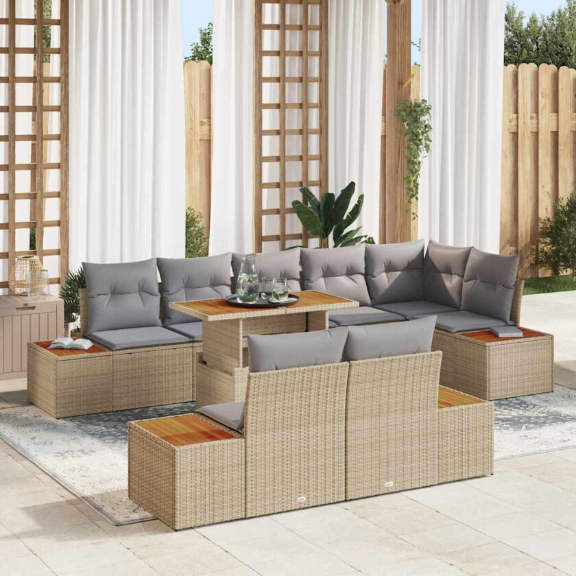 Hagesofa Set med lagring 9 pcs Beige Poly rattan