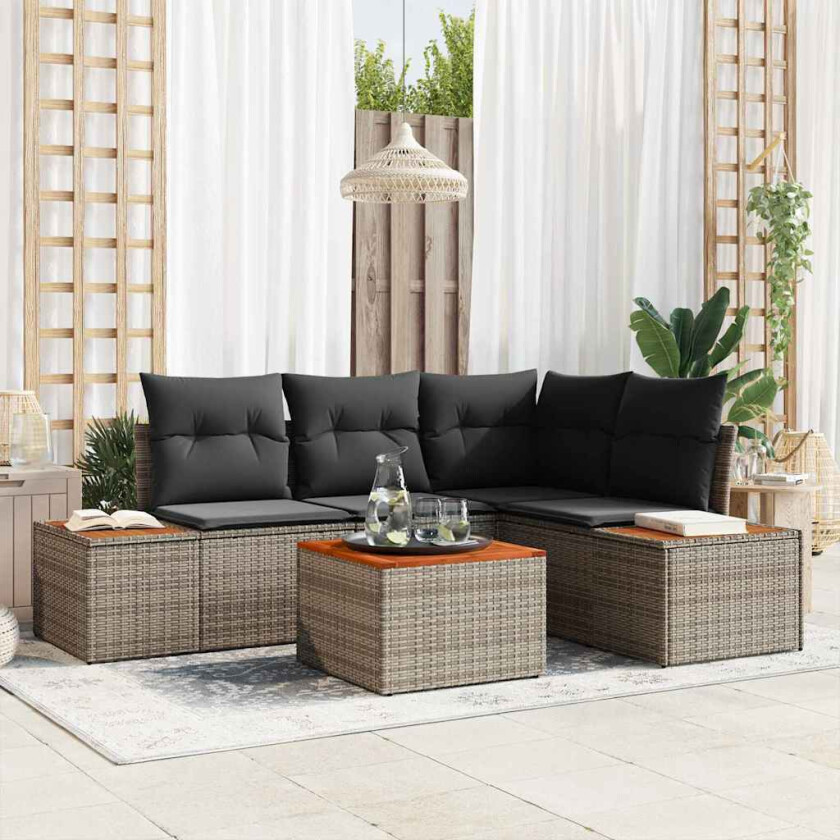 Hagesofa Set med pute med lagring 5 pcs Grå Poly rattan