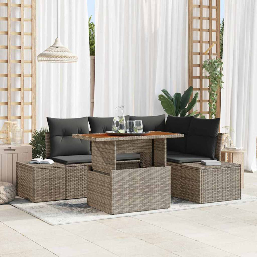 Hagesofa Set med lagring 5 pcs Grå Poly rattan