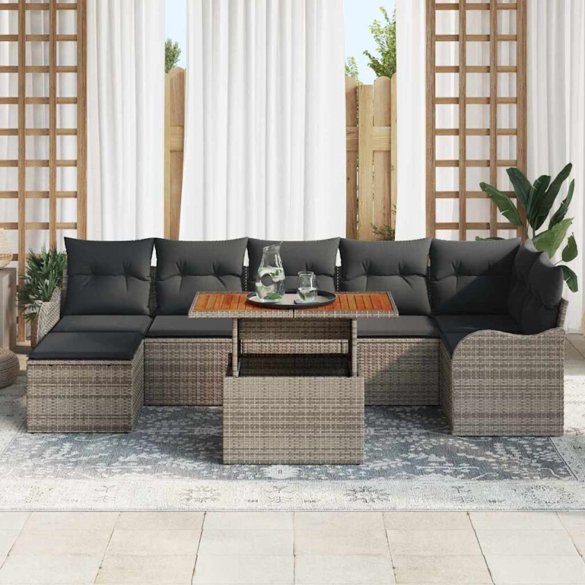 Hagesofa Set med lagring 8 pcs Grå Poly rattan