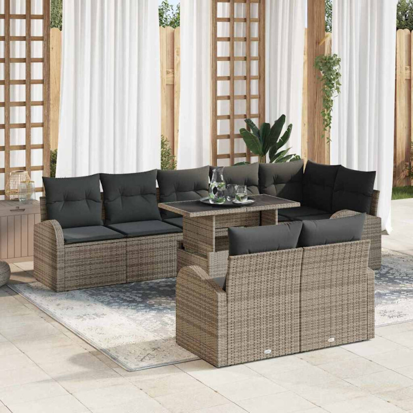 Hagesofa Set med lagring 9 pcs Grå Poly rattan