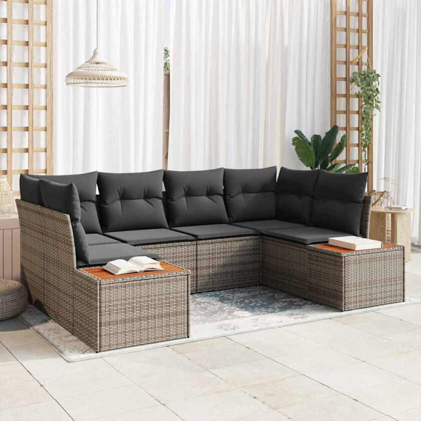 Hagesofa Set med pute med lagring 6 pcs Grå Polyrattan