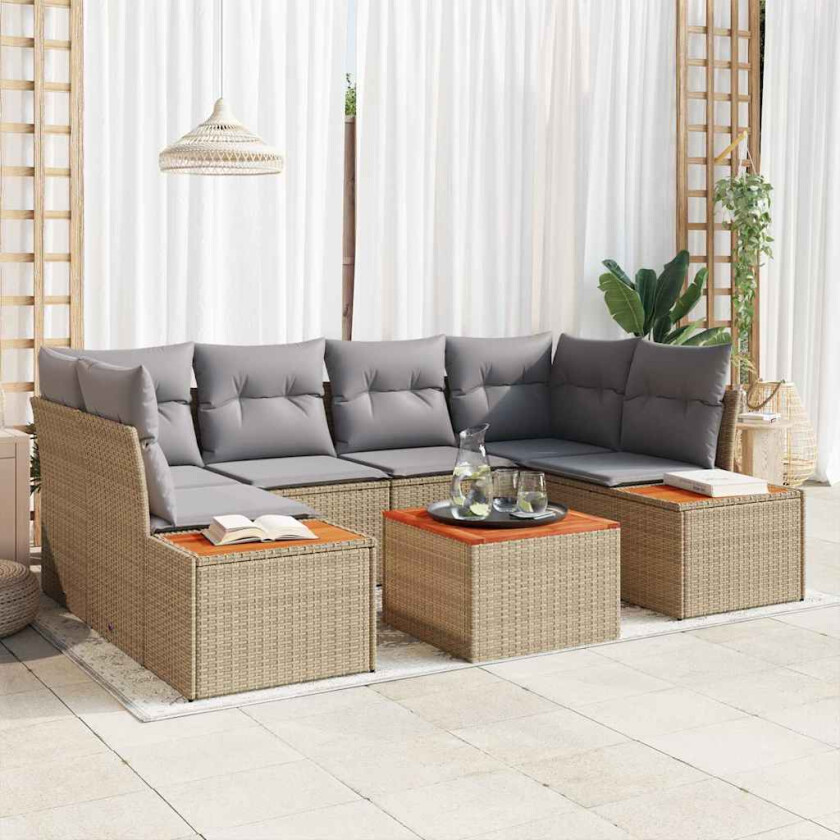 Hagesofa Set med pute med lagring 6 pcs Beige Poly rattan