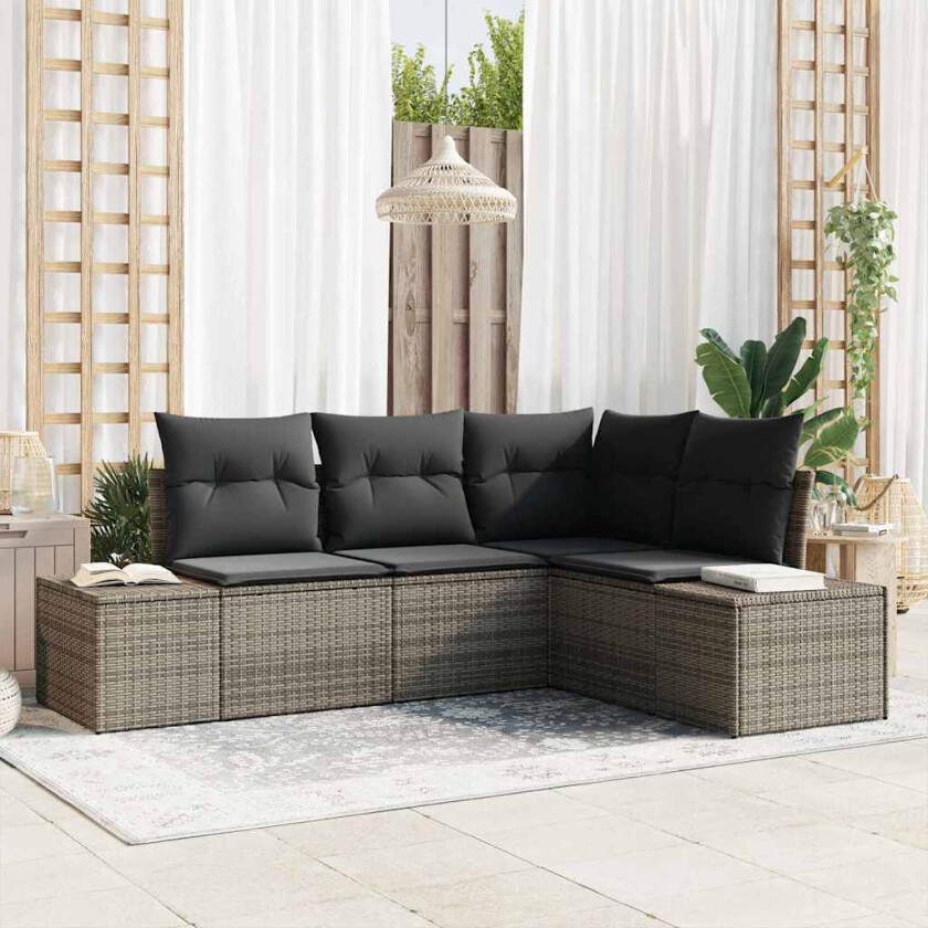 Hagesofa Set med lagring 4 pcs Grå polyrotting