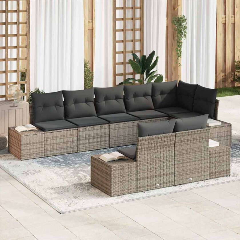 Hagesofa Set med lagring 8 pcs Grå Poly rattan