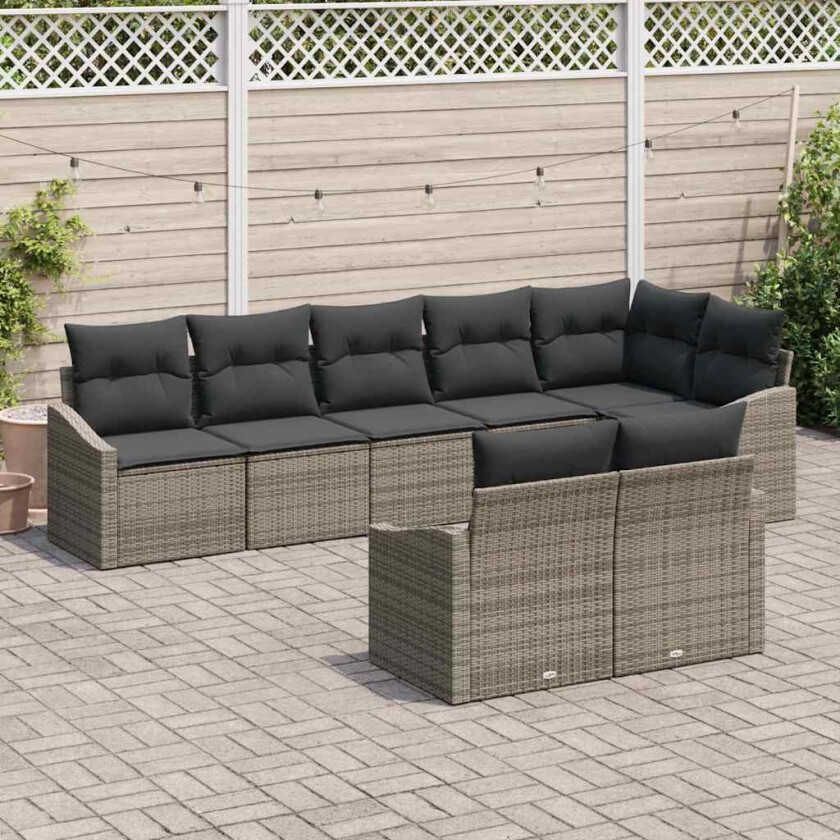 Hagesofa Set med pute med lagring 8 pcs Grå polyrotting