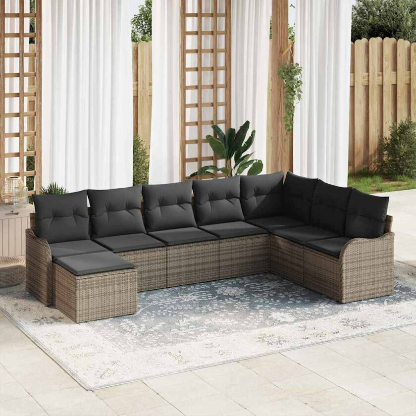 Hagesofa Set med pute 8 pcs Grå Poly rattan