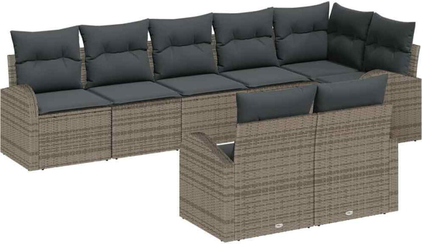 Hagesofa Set med pute med lagring 8 pcs Grå polyrotting