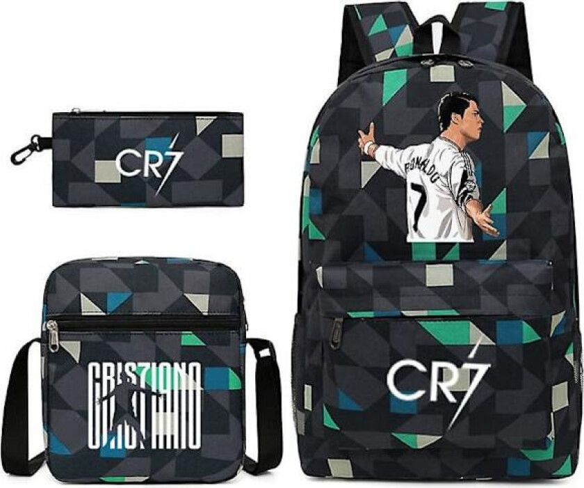 Fotballstjerne C Ronaldo Cr7 ryggsekk med trykk rundt studenten Tredelt ryggsekk. Rhombe 3