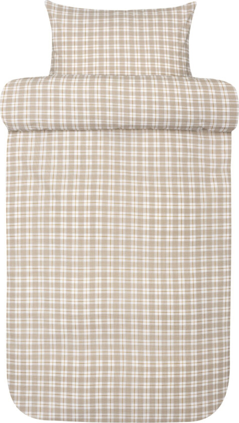 Vevd krepp sengetøy 140x220 cm - 100% myk bomull - Beige med ruter - Kreppsengetøy - Kyrre Høie Of Scandinavia