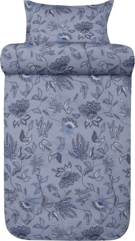 Blomstret sengetøy 140x200 cm - 100% bomullssatin - Mille denim blå satin sengesett - Høie Of Scandinavia sengetøy